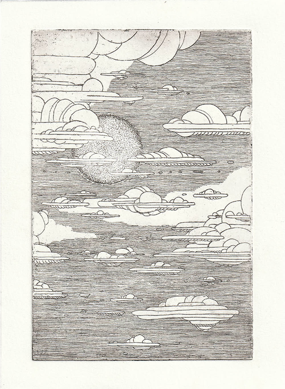 Radierung „Wolken“, schwarzer Druck auf Papier