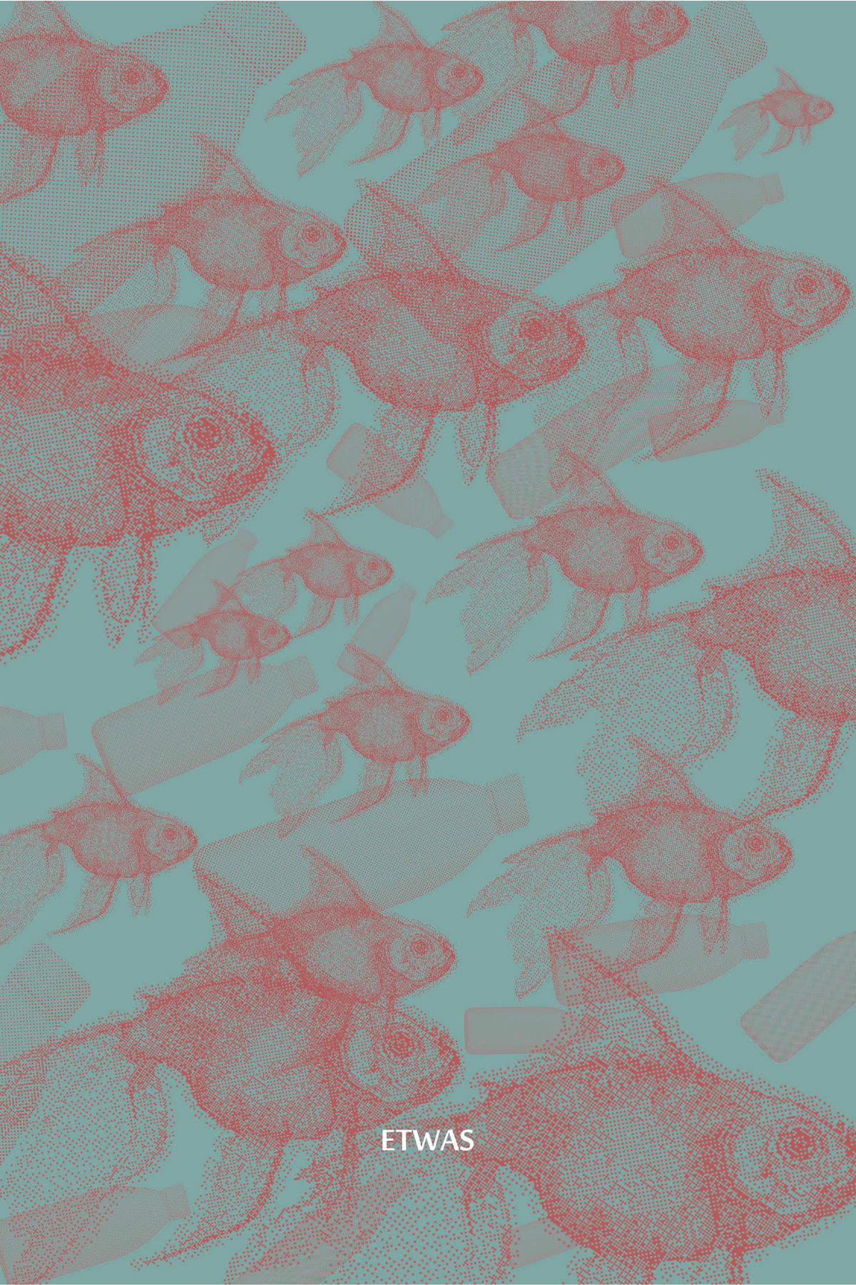 Druckgrafik „Etwas“: Goldfische zwischen Plastikflaschen