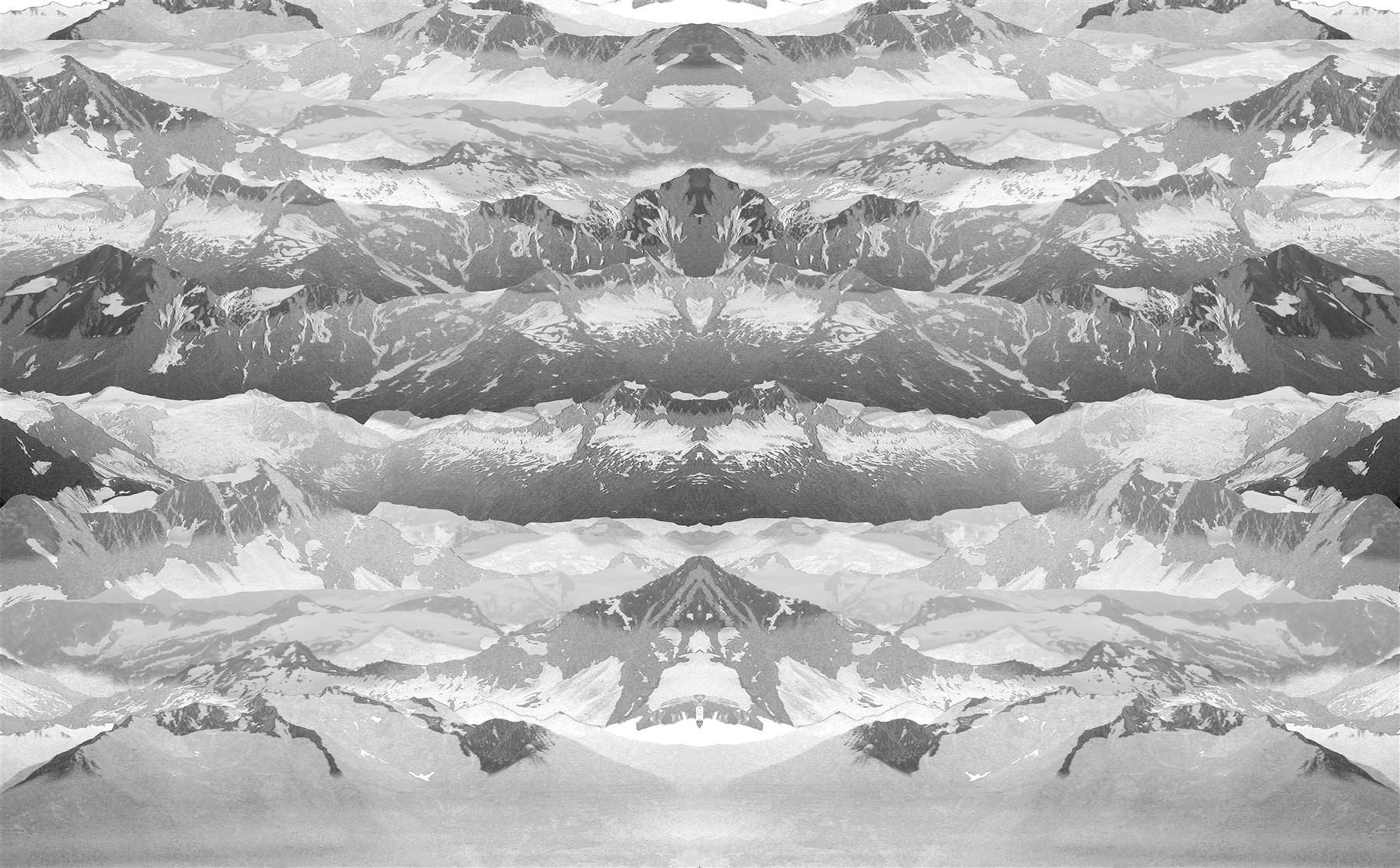 Textildruck-Muster: gespiegelte Berglandschaft in Graustufen
